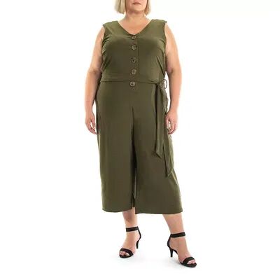 Nina Leonard Plus Size Nina Leonard V-Neck Cropped Jumpsuit, Women's, Size: 1XL, Dark Green