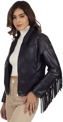 Wrangler Women's Wrangler Fringed Faux-Leather Jacket, Size: Medium, Black