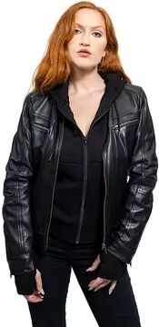 Whet Blu Women's Whet Blu April Hooded Leather Jacket, Size: XL, Black