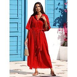 LightInTheBox Women's Casual Dress Loose Red Half Sleeve plain color Basic Spring Spring and Summer Dresses Vacation Dress Vacation S M L
