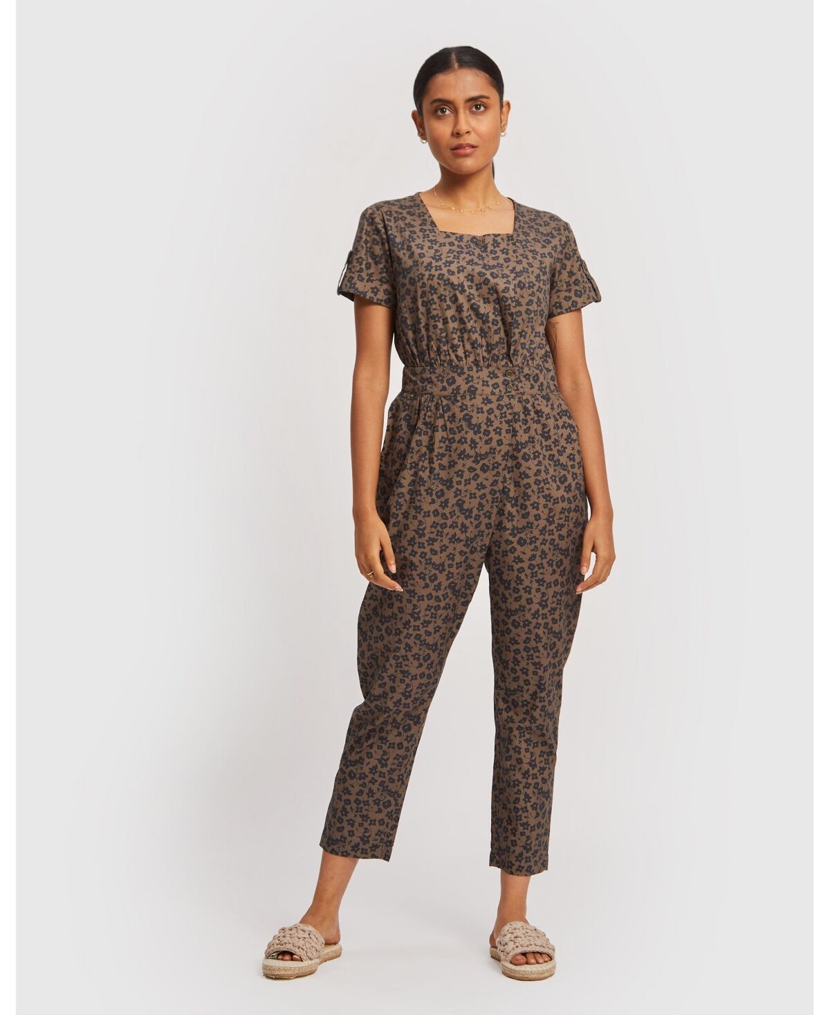 Reistor Womens Spotted Overlap Jumpsuit - Brown