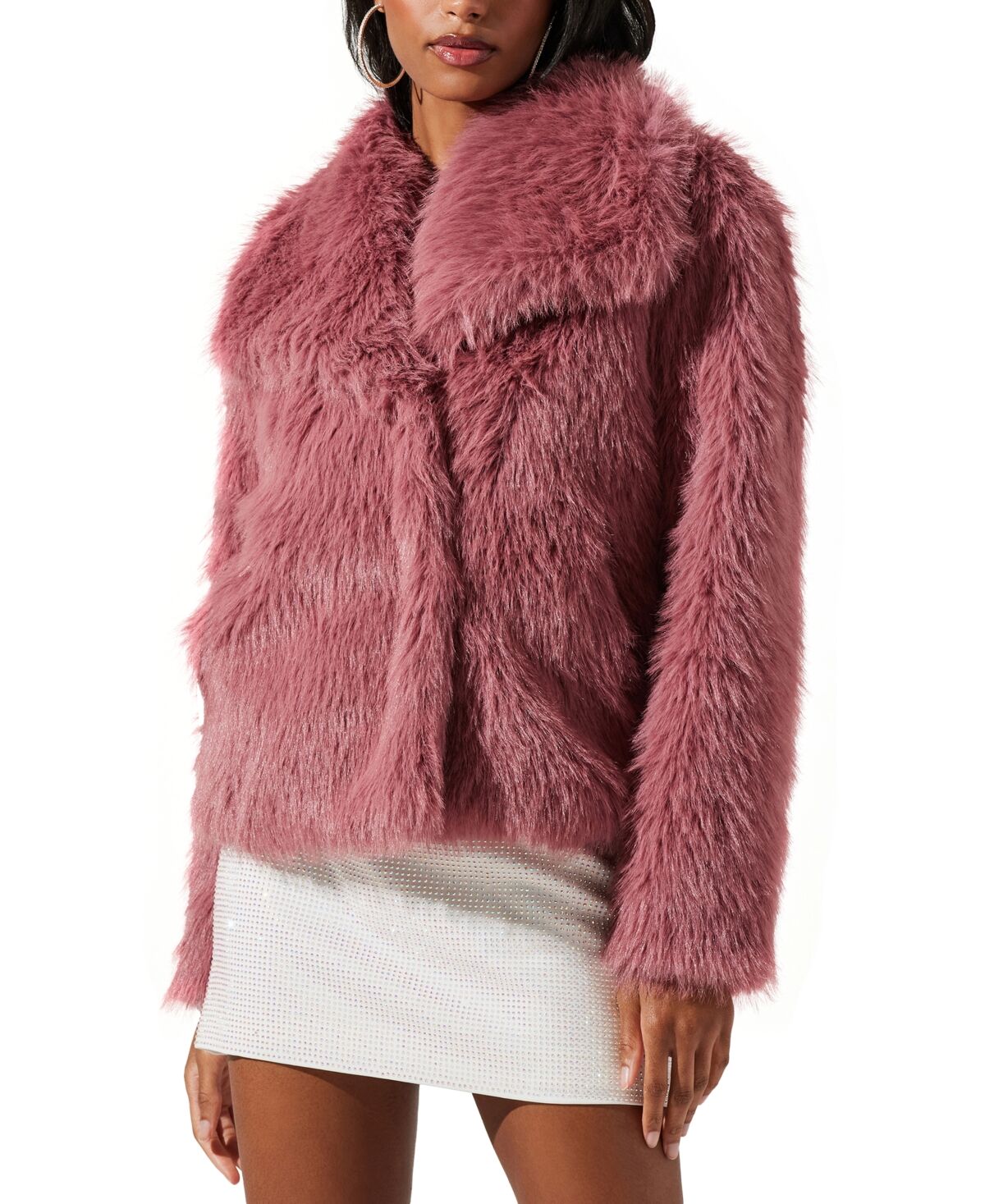 Astr the Label Women's Lynx Faux-Fur Oversized-Collar Jacket - Mauve