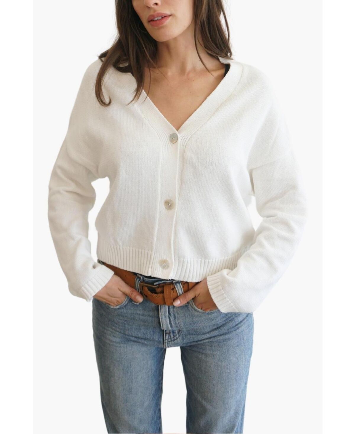 Paneros Clothing Women's Cotton Diana Crop Cardigan Sweater - Sugar white