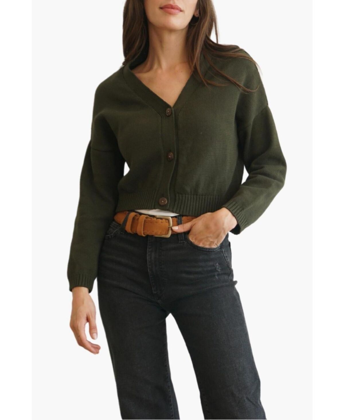 Paneros Clothing Women's Cotton Diana Crop Cardigan Sweater - Forest green