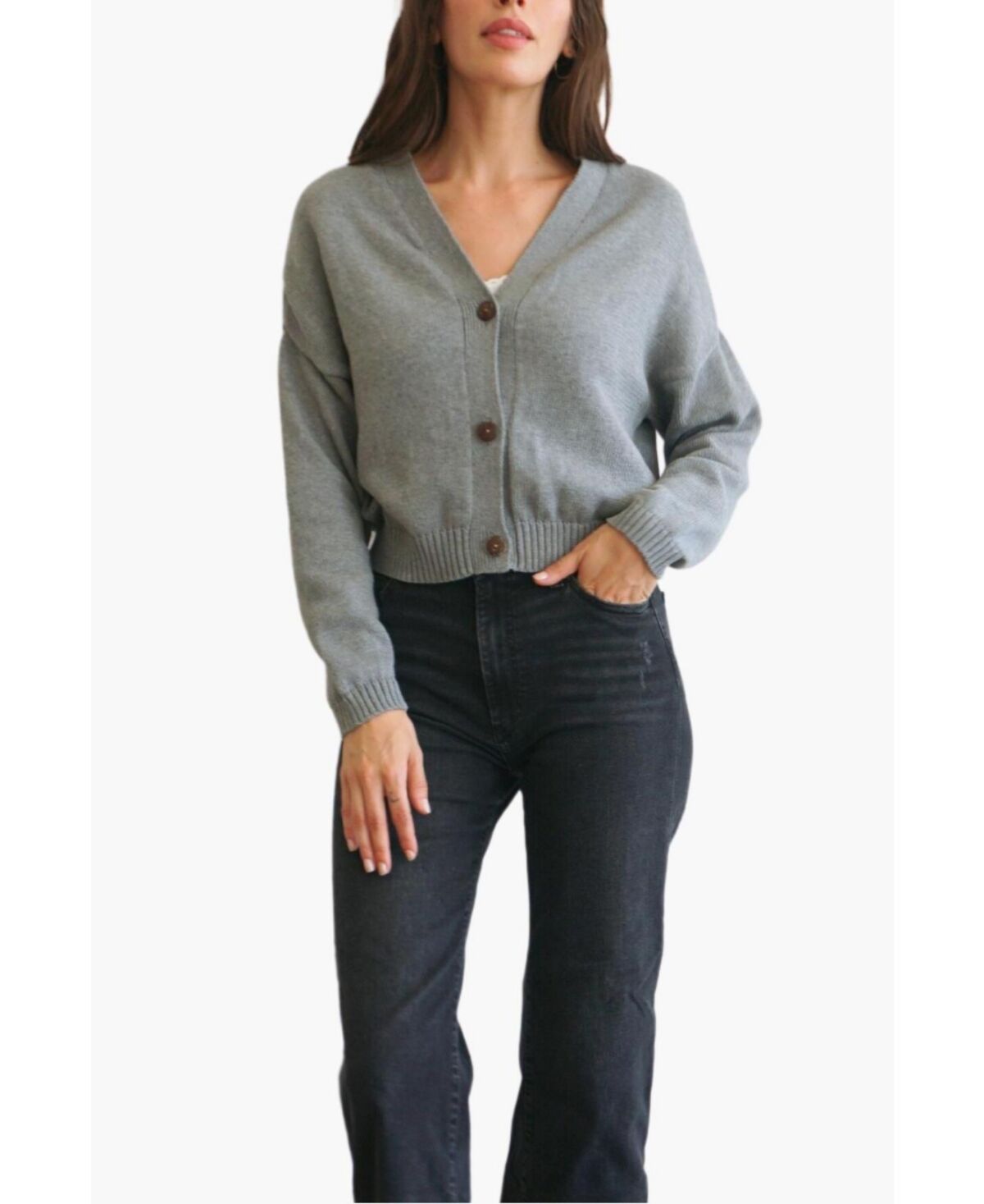 Paneros Clothing Women's Cotton Diana Crop Cardigan Sweater - Heather grey