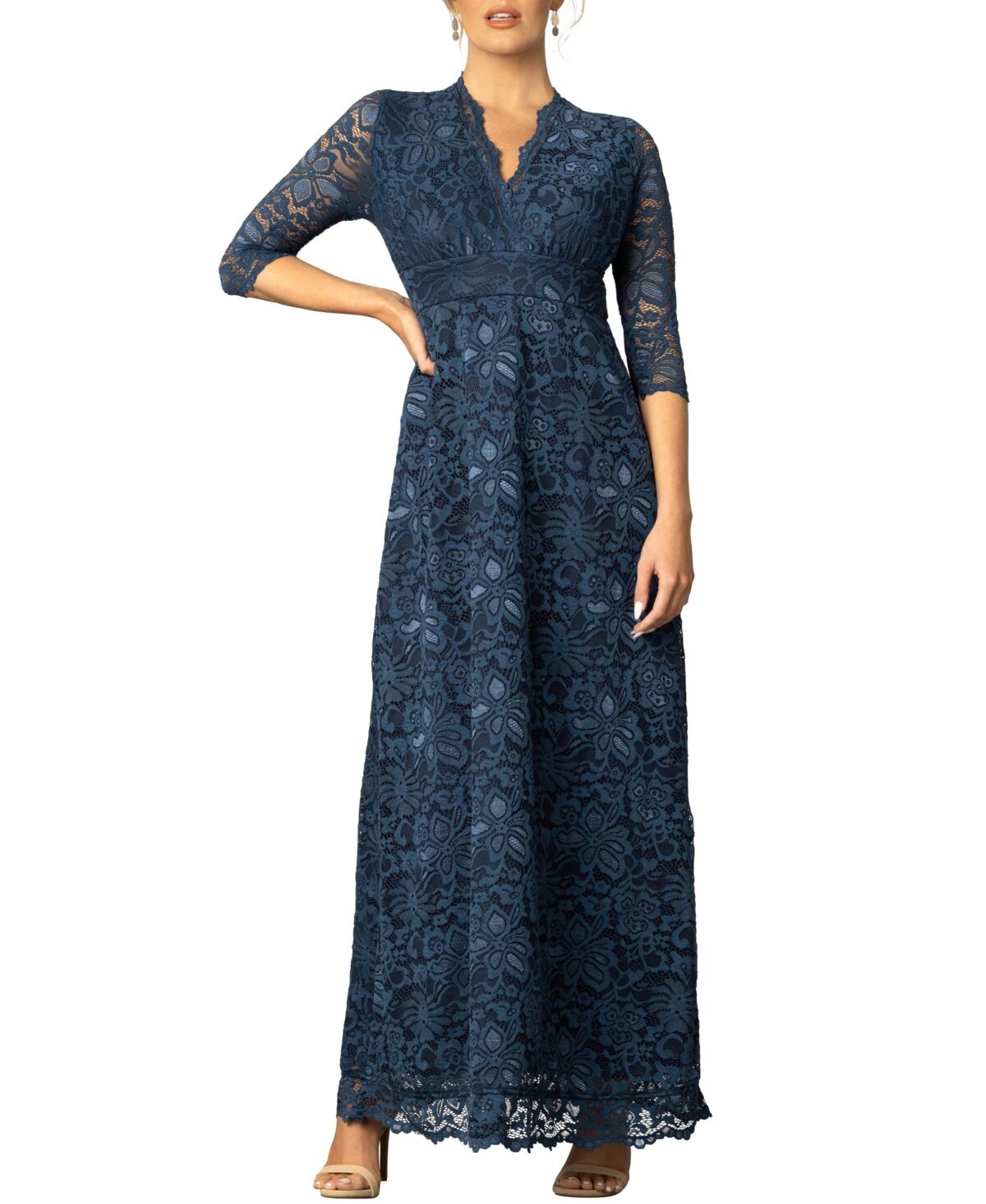 Kiyonna Women's Maria Lace A-Line Evening Gown with Pockets - Nocturnal navy