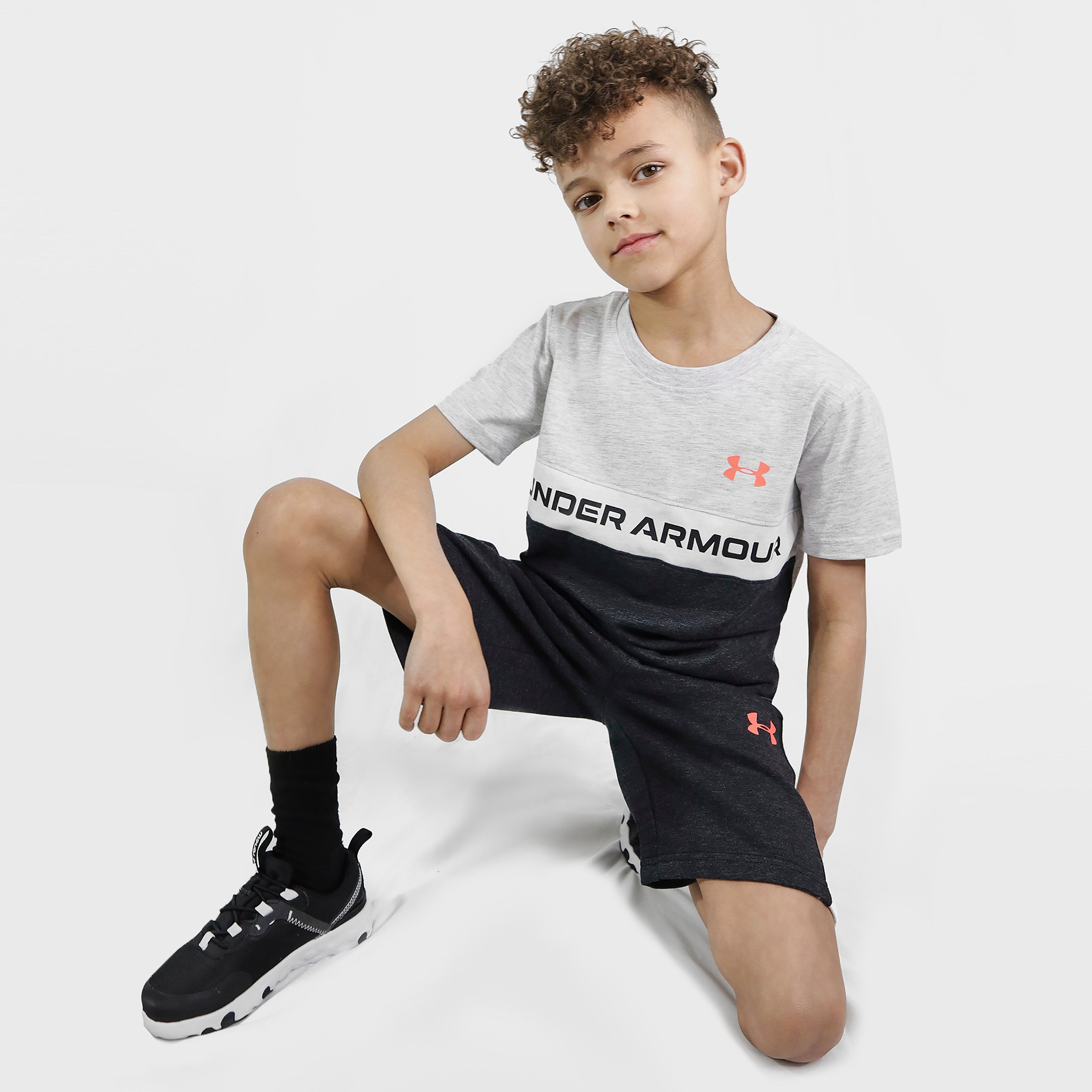 Under Armour Colour Block Panel T-Shirt/Shorts Set Children - Grey - Kids  size: 6-7Y