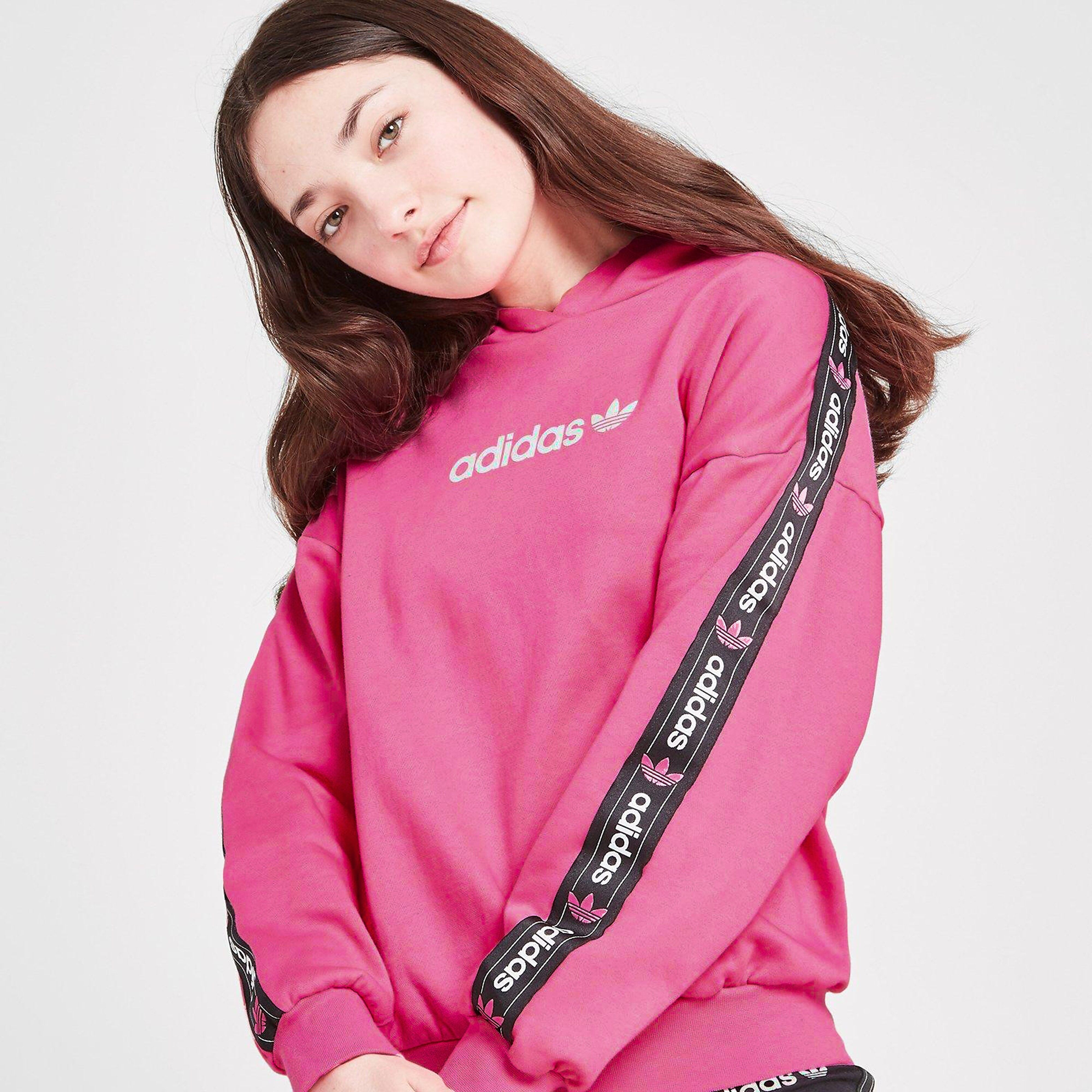 adidas Originals Girls' Tape Boyfriend Hoodie Junior - Pink - Kids  size: 9-10Y