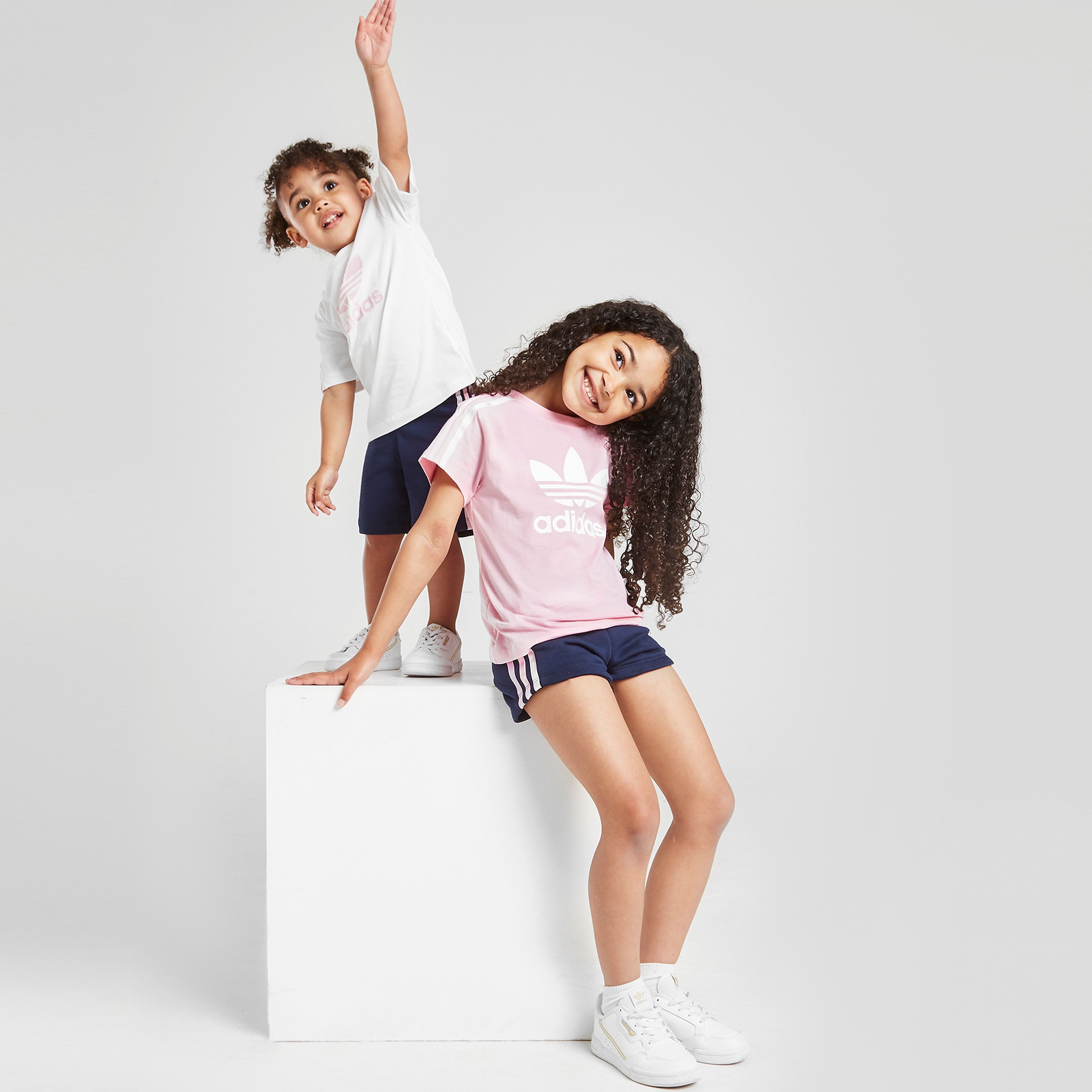 adidas Originals Girls' 3-Stripes T-Shirt/Shorts Set Children - Pink/Blue - Kids  size: 5-6Y