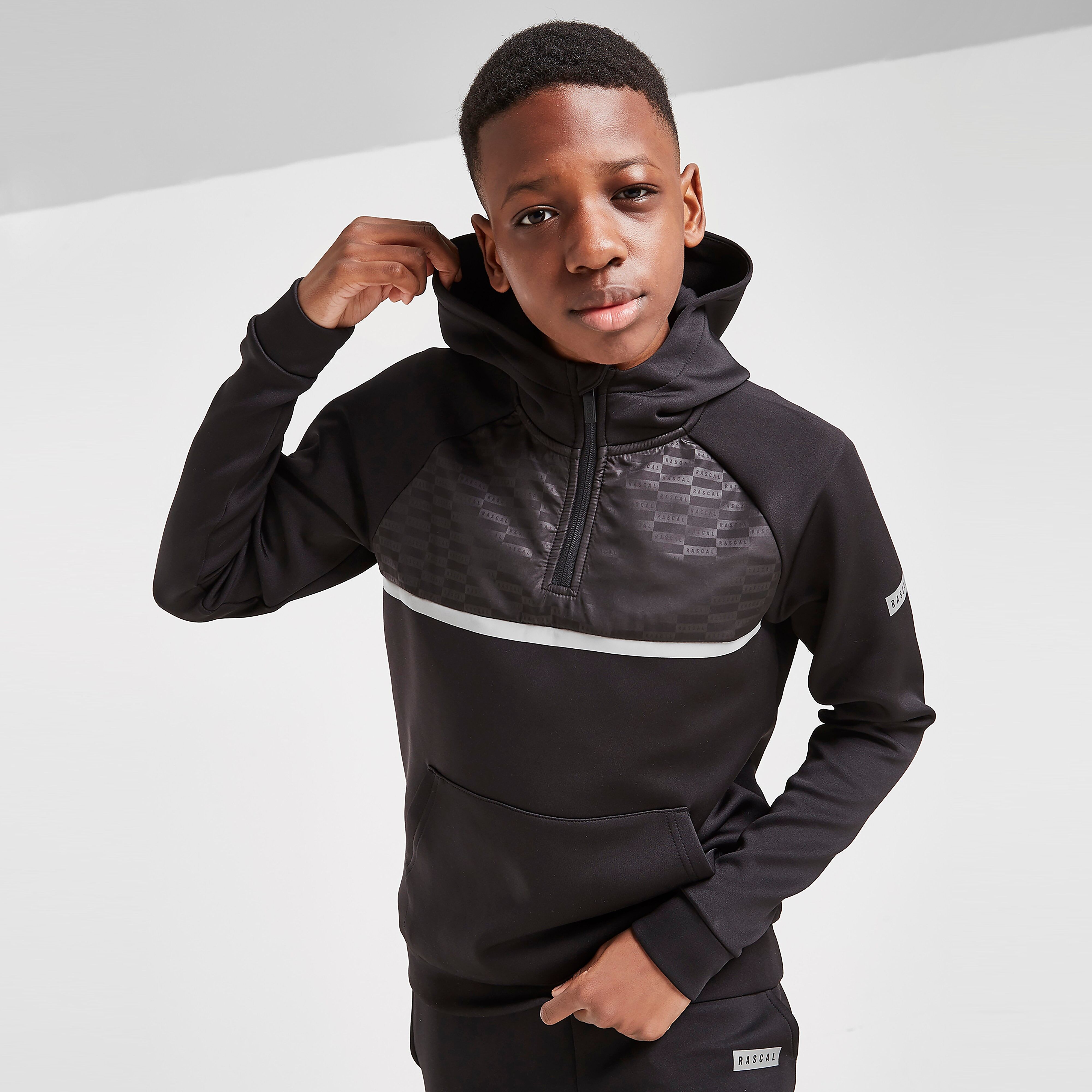 Rascal Mono 1/4 Zip Poly Hoodie Junior - Black - Kids  size: 9-10Y