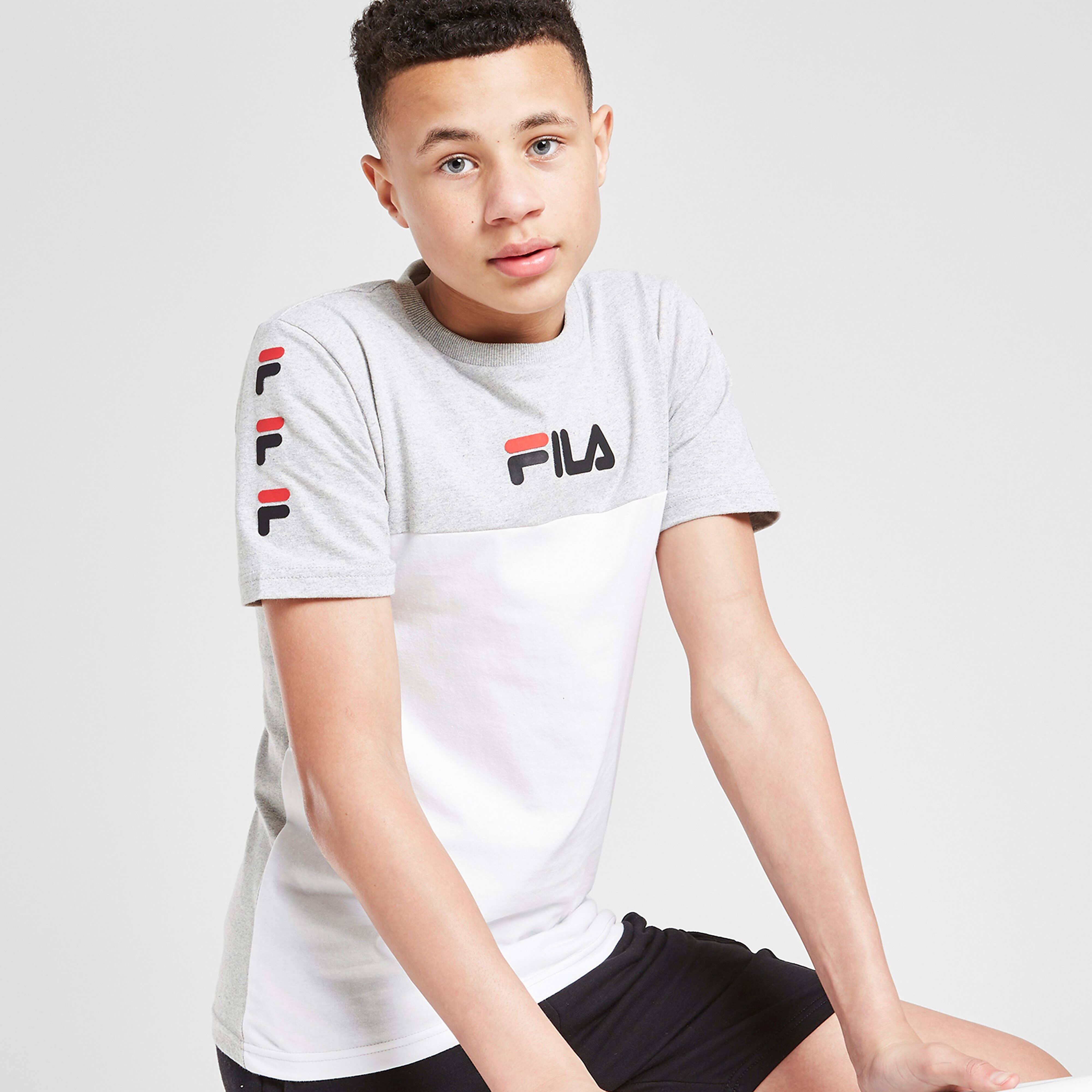 Fila Repeat F Colour Block T-shirt Junior - White/Grey - Kids  size: 13-15Y