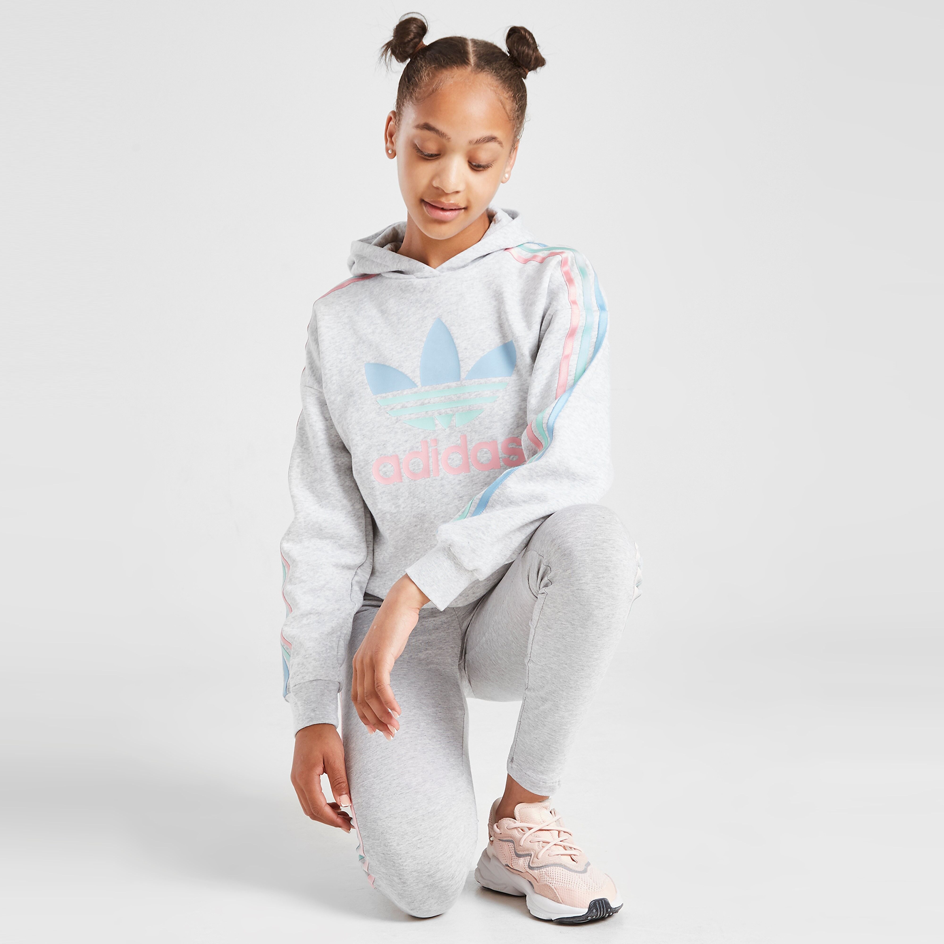 adidas Originals Girls' Tri Stripe Hoodie Junior - Grey - Kids  size: 13-14Y