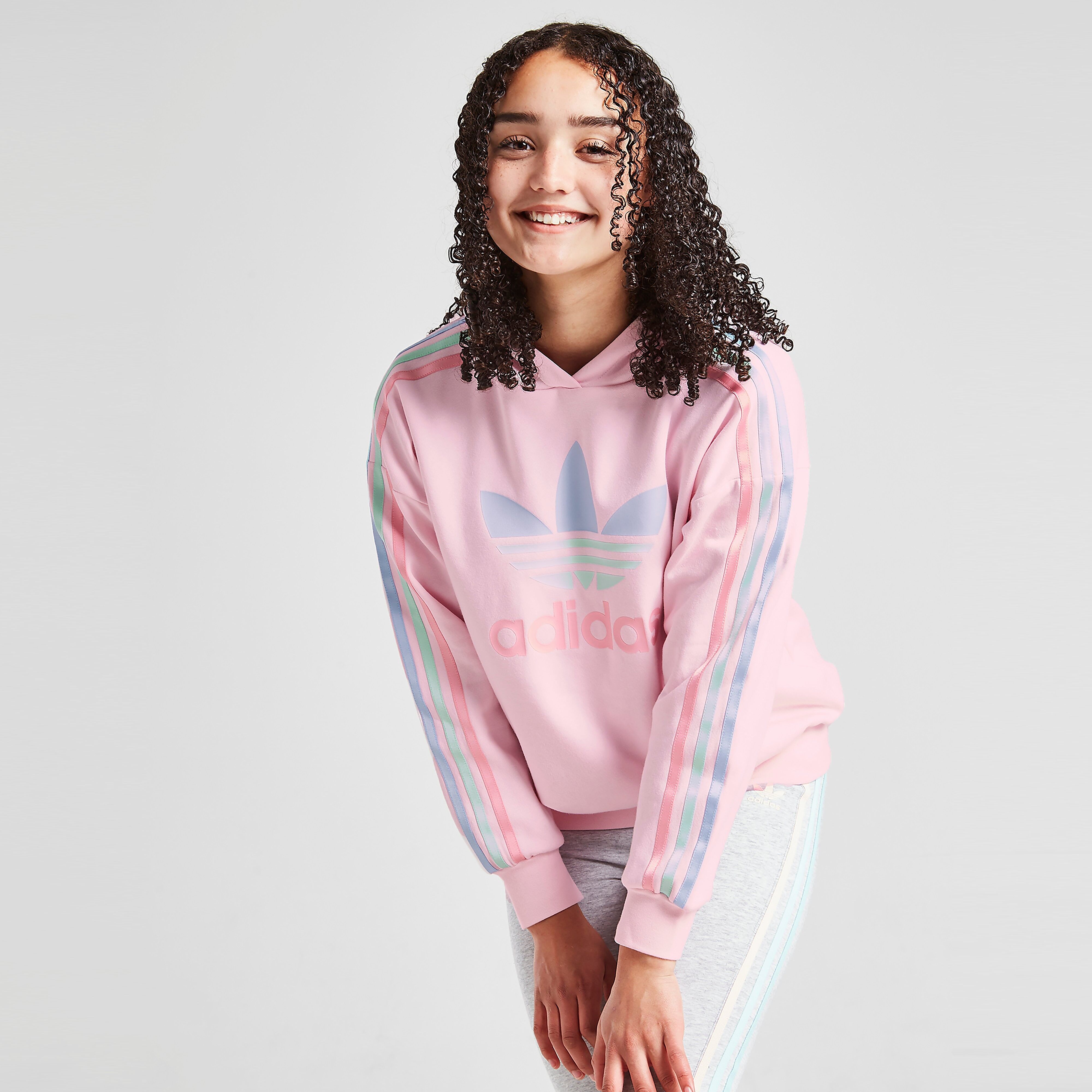 adidas Originals Girls' Tri Stripe Hoodie Junior - PINK - Kids  size: 11-12Y