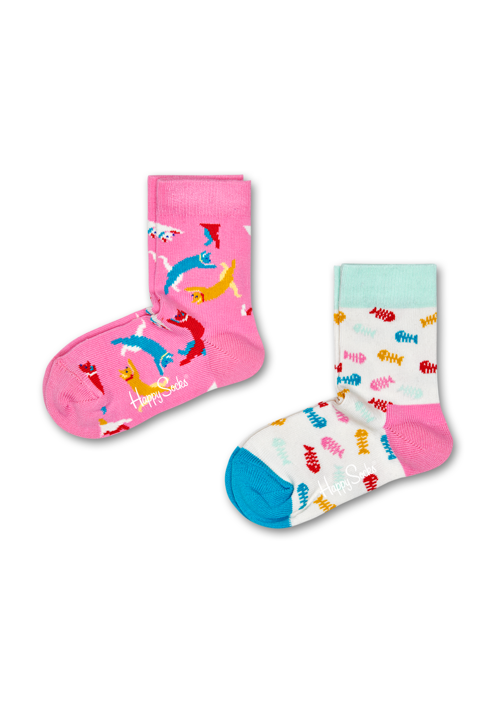 Happy Socks 2-Pack Kids Cat Socks - Blue,Pink,White - Kids