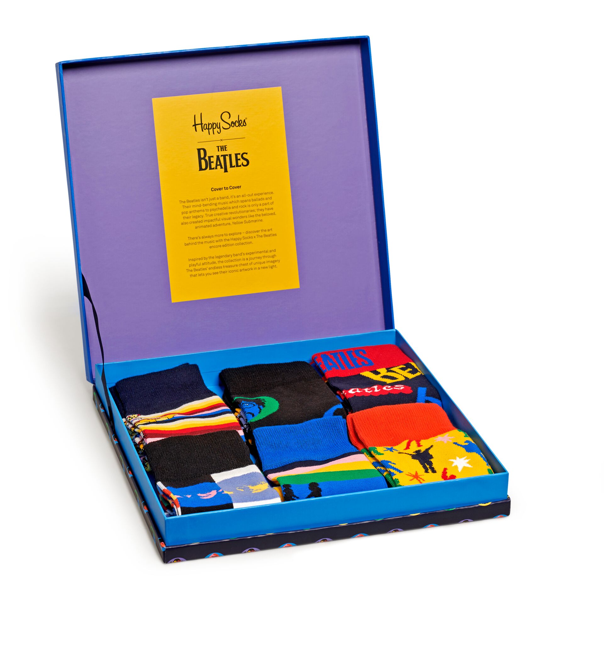 Happy Socks The Beatles Collector Box Set 6-pack - Black,Blue,Green,Orange,Purple,Red - Unisex