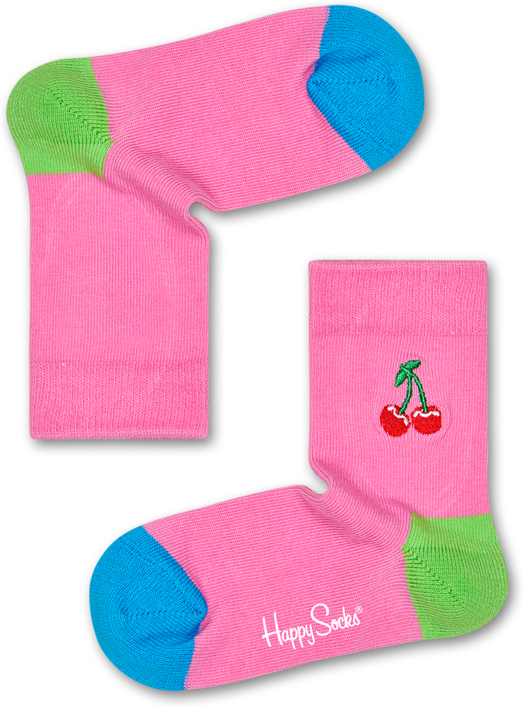 Happy Socks Kids Cherry Embroidery Sock - Blue,Green,Pink,Red - Kids