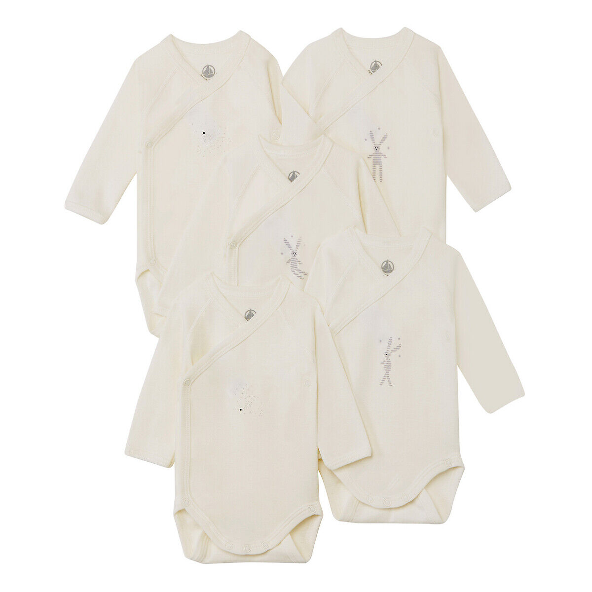 PETIT BATEAU Lot 5 bodies naissance coton bio 0 mois-12 mois