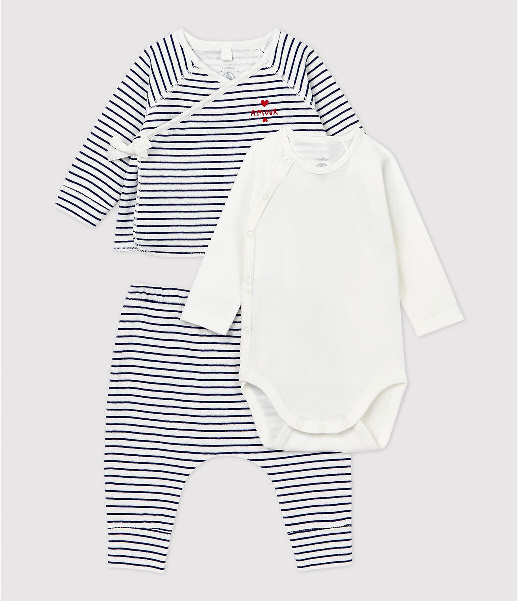 PETIT BATEAU Ensemble gilet + body + pantalon 1 mois-12 mois