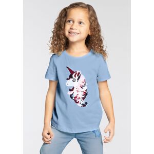 KIDSWORLD T-Shirt »EINHORN«, aus tollen WENDEPAILLETTEN hellblau  104/110