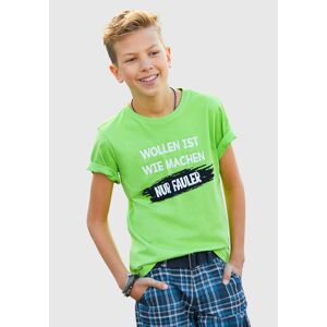 KIDSWORLD T-Shirt »WOLLEN IST WIE MACHEN....«, Spruch grün Größe 128/134