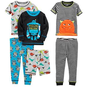 Simple Joys by Carter's Baby-Jungen 6-Piece Snug Fit Cotton Pajama Pyjama-Set, Dinosaurier/Monster/Roboter/Streifen, 18 Monate (3er Pack)