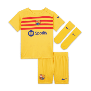 FC Barcelona 2023/24 FourthDreiteiliges Nike Dri-FIT-Fußballtrikot-Set für Babys und Kleinkinder - Gelb - 12-18M