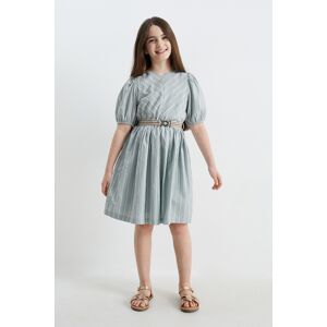 C&A Kleid mit Gürtel-gestreift, Blau, Größe: 152 Weiblich
