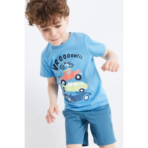 C&A Multipack 3er-Dino und Auto-Kurzarmshirt, Blau, Größe: 128 Männlich