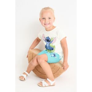 C&A Lilo & Stitch-Set-Kurzarmshirt und Radlerhose-2 teilig, Weiss, Größe: 92 Weiblich