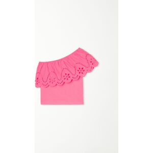 Tezenis One-Shoulder-Top aus Baumwolle mit Sangallo-Volant Mädchen Rosa Größe 8-9