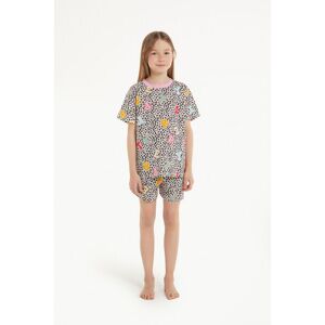 Tezenis Kurzer Baumwoll-Pyjama mit halblangen Ärmeln, Animal-Print und Buchstaben für Mädchen Mädchen Animal-print Größe 2-3
