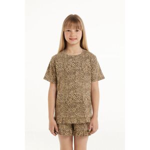 Tezenis Kurzer Mädchenpyjama aus Baumwolle mit halblangen Ärmeln und Animal-Print Mädchen Animal-print Größe 10-11