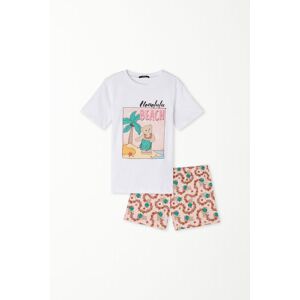 Tezenis Kurzer Baumwollpyjama mit „Honolulu“-Print Mädchen Weiß Größe 8-9