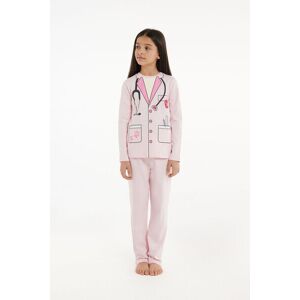 Tezenis Langer Mädchenpyjama aus schwerer Baumwolle und Tierarzt-Print Mädchen Rosa Größe 2-3