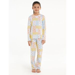 Tezenis Langer Mädchenpyjama aus schwerer Baumwolle mit Blumen-Patchprint Mädchen Blumen Größe 6-7