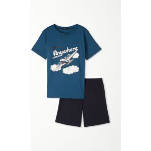 Tezenis Kurzer Bauwollpyjama mit Halbarm und Flugzeug-Print für Jungen Junge Blau Größe 2-3