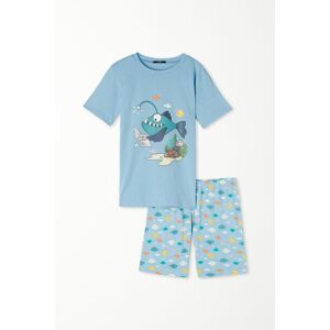 Tezenis Kurzer Baumwollpyjama mit kurzen Ärmeln und Fisch-Print für Jungen Junge Hellblau Größe 6-7