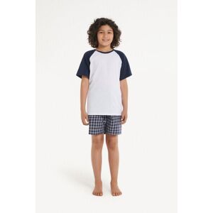 Tezenis Kurzer Pyjama aus Baumwolle mit Karoprint für Jungen Junge Schwarz Größe 10-11