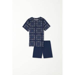 Tezenis Kurzer Baumwoll-Pyjama mit halblangen Ärmeln und Bandanaprint Junge Blau Größe 8-9
