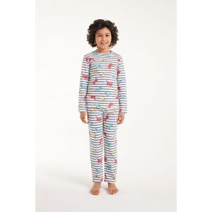 Tezenis Langer Pyjama aus Baumwolle mit Flugzeug-Streifen-Print Junge Aufdruck Größe 10-11