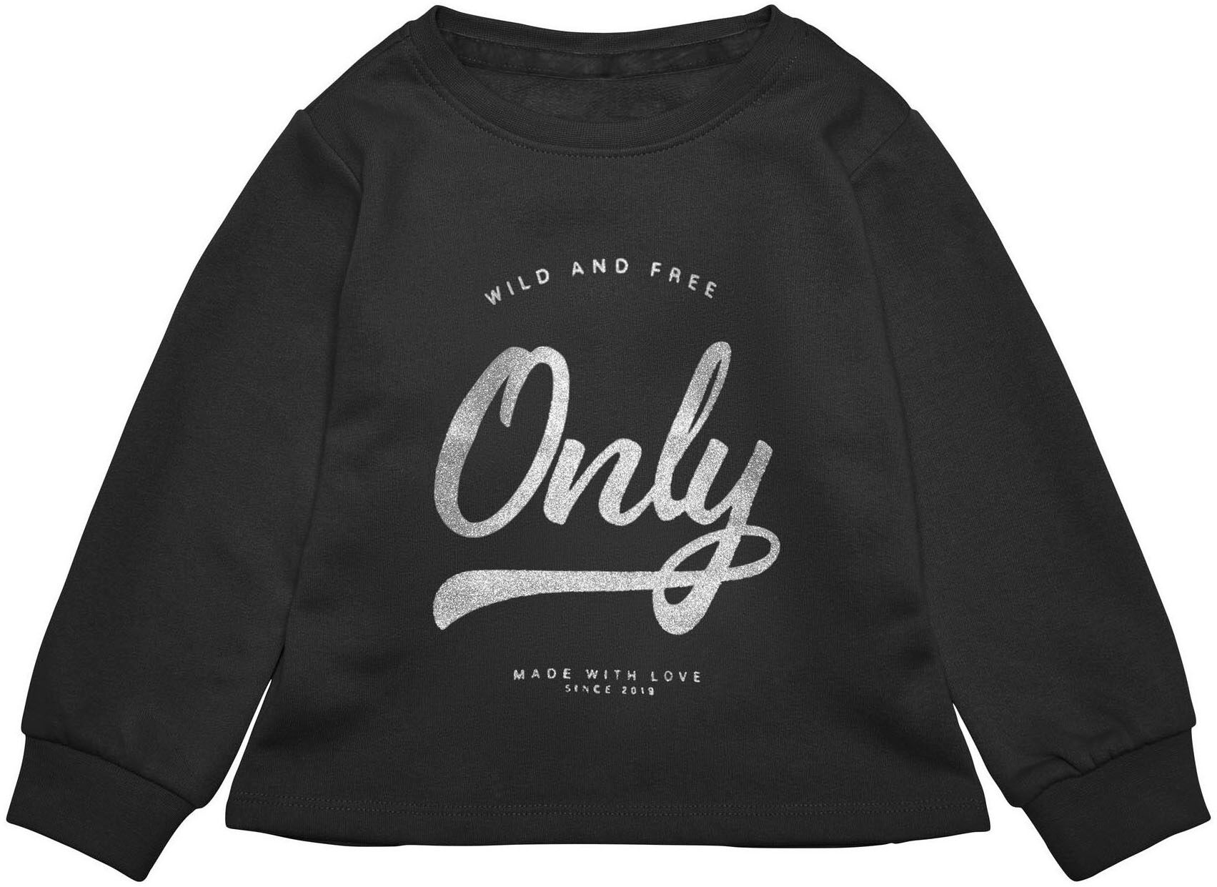 KIDS ONLY Sweatshirt »KOMWENDY«, mit silberfarbennem Glitzerprint schwarz  92 98 104 110 116 122 128