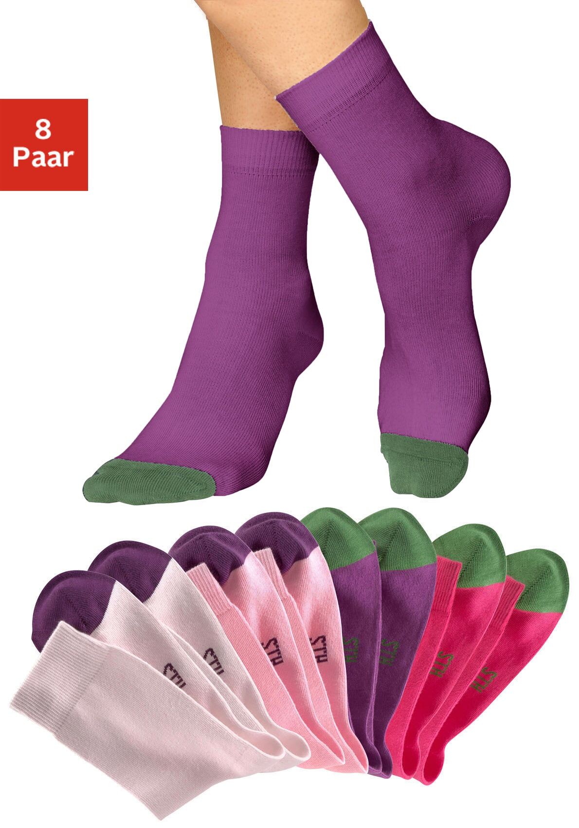 H.I.S Socken, (8 Paar), mit kontrastfarbener Spitze Floral Pink Größe 19-22 23-26 27-30 31-34 35-38 39-42