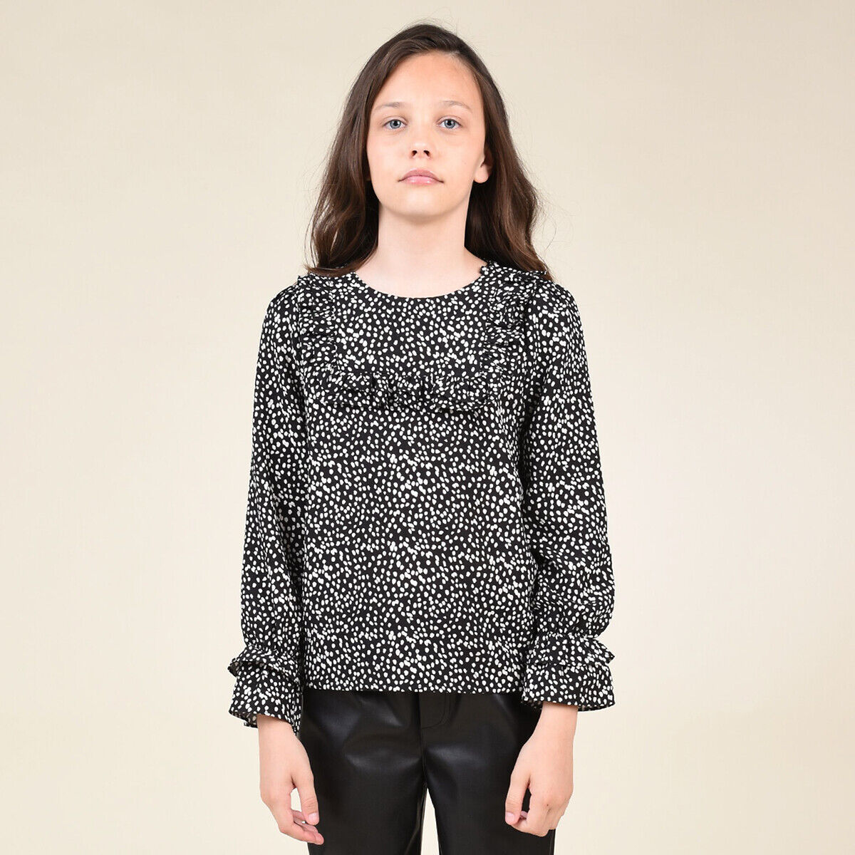 MINI MOLLY Bedruckte Bluse mit Volants 8 - 16 Jahre SCHWARZ