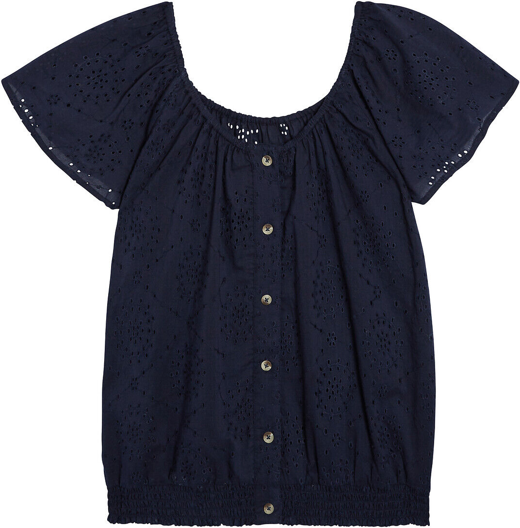 LA REDOUTE COLLECTIONS Bluse mit Lochstickerei am U-Boot-Auschnitt, 10-16 Jahre BLAU;WEISS