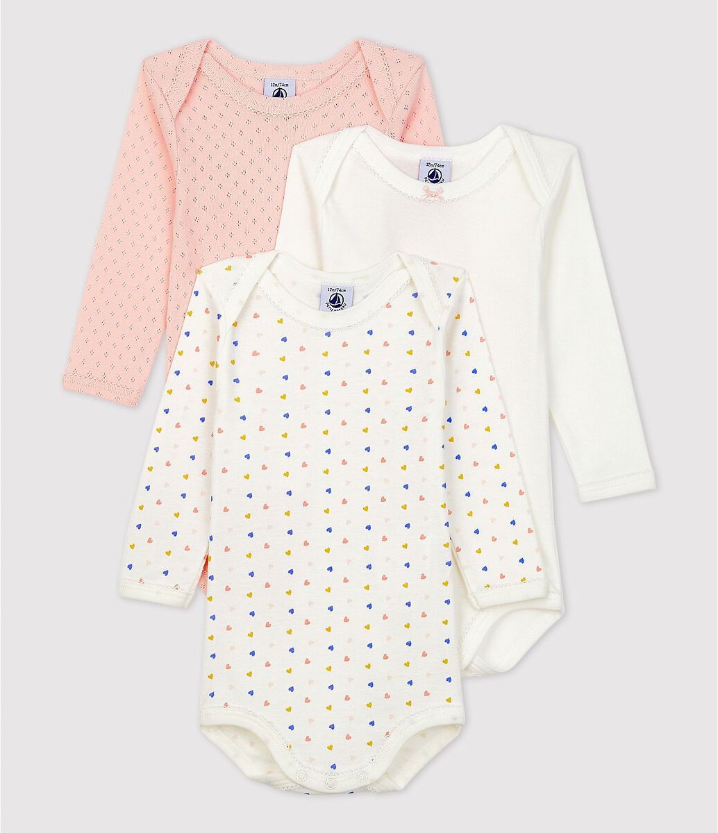 PETIT BATEAU 3er-Pack Bodys aus Baumwolle mit langen Ärmeln WEISS