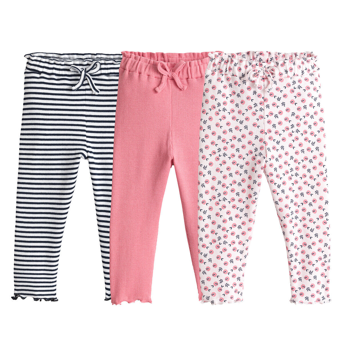 LA REDOUTE COLLECTIONS 3er-Pack Leggings aus Rippmaterial, Bio-Baumwolle ROSA