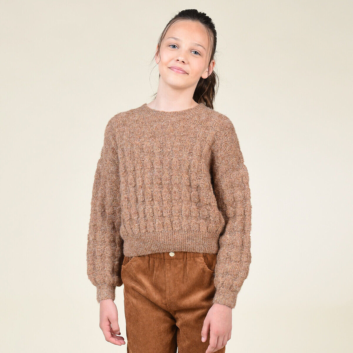 MINI MOLLY Pullover, runder Ausschnitt, Zopfstrick, 8 - 16 Jahre BRAUN