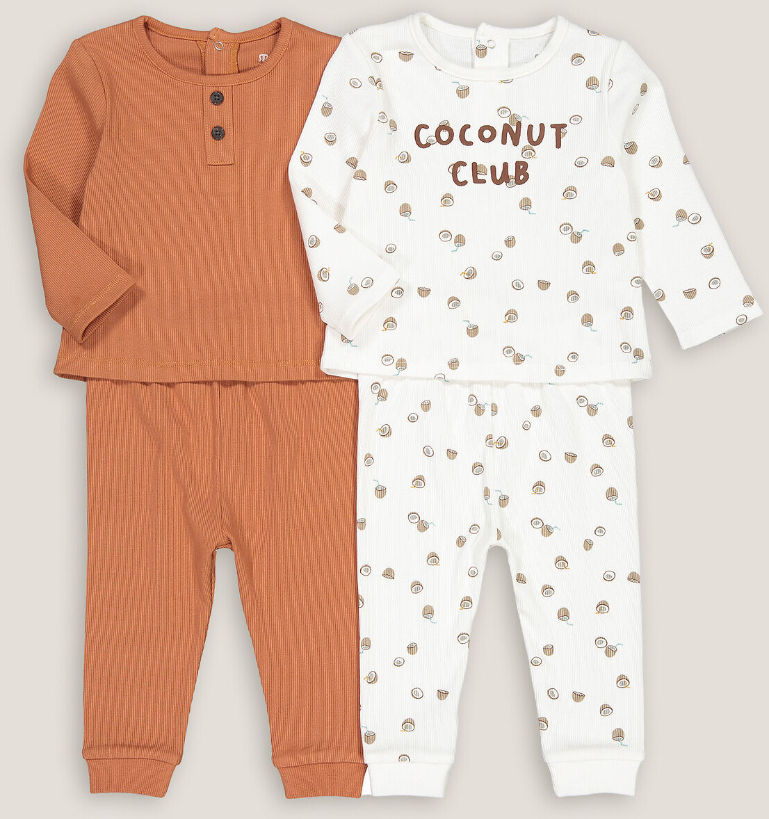 LA REDOUTE COLLECTIONS 2er-Pack 2-teilige Pyjamas mit Rippmuster BEIGE