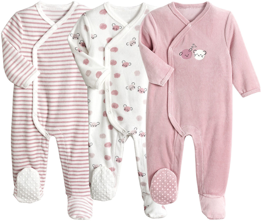 LA REDOUTE COLLECTIONS 3er-Pack Strampler aus Samt, Bio-Baumwolle ROSA