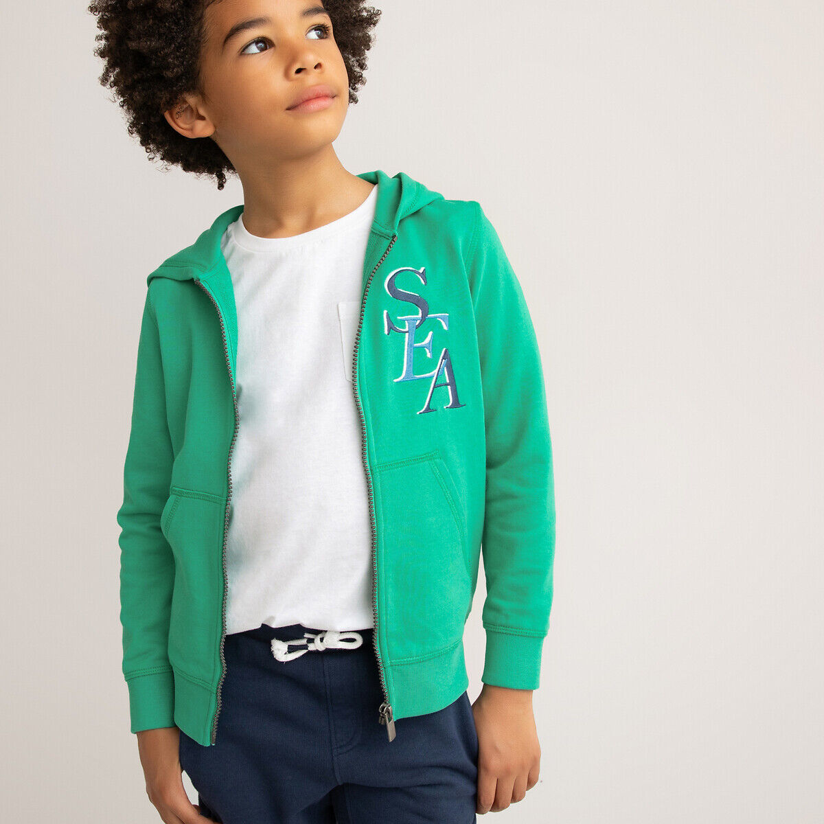 LA REDOUTE COLLECTIONS Kapuzensweatjacke mit Reissverschluss und Stickerei, 3-14 Jahre GRÜN